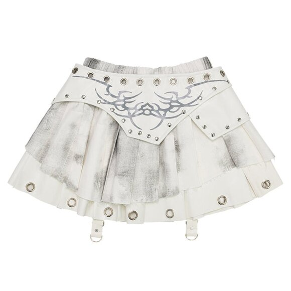 ACDC RAG - Nightmare White Leather Pleated Skirt - Picture 9 of 9